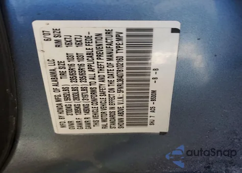 2007 Honda Odyssey Ex from USA, damaged, VIN 5FNRL38407B102160